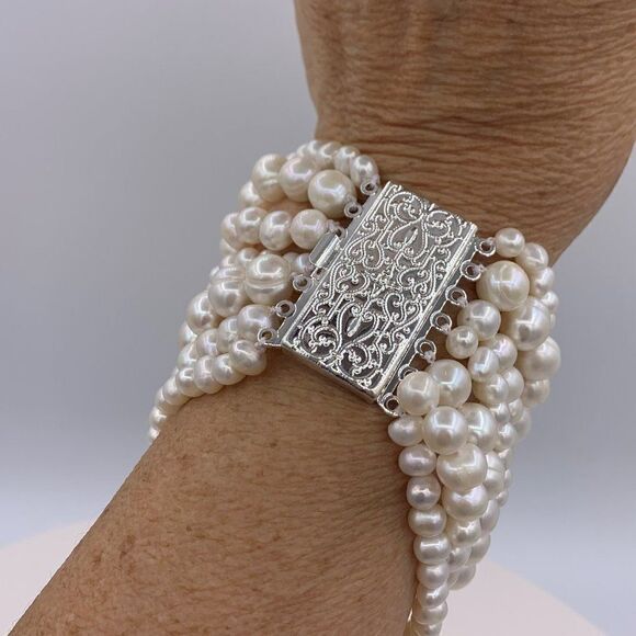 Ring, NWOT, real pearls, sterling 925 silver, adjustable, large baroque white - Picture 9 of 16